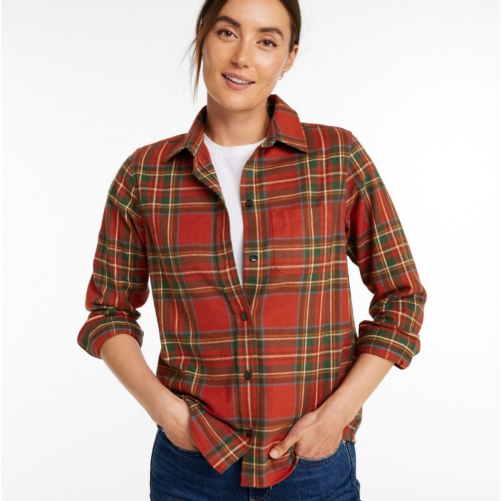 L.L. Bean Red Plaid Flannel Shirt, Sz Medium Tall